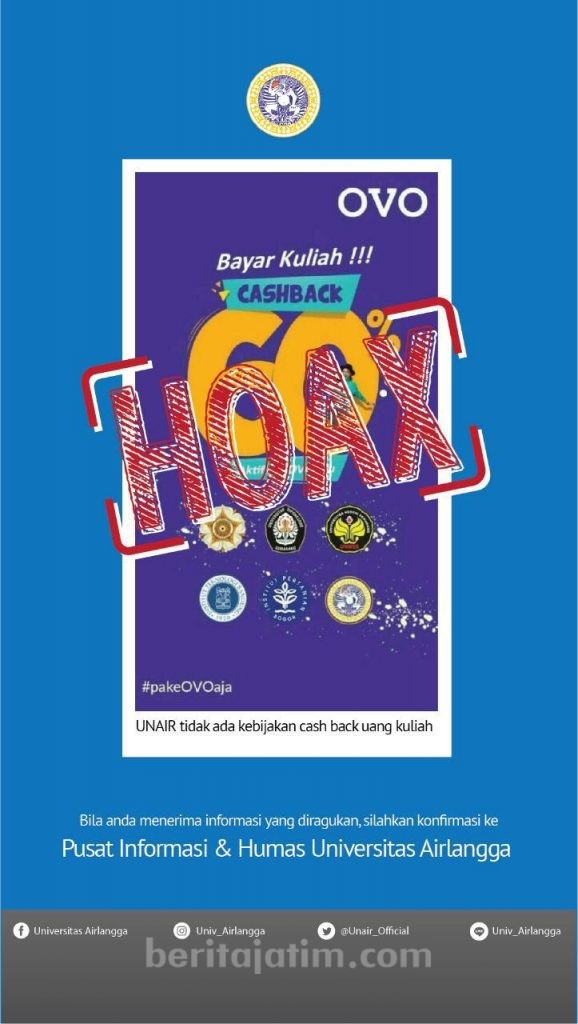 Cashback Uang Kuliah, Unair: Itu Hoax