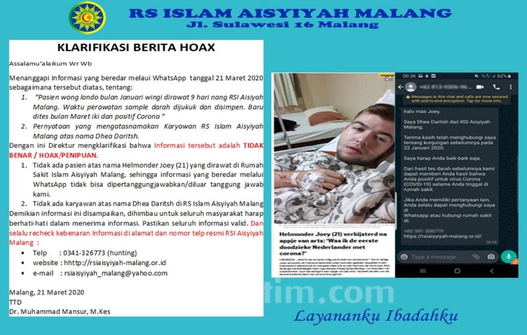 RSI Aisyiyah Malang Bantah Pernah Rawat Bule Belanda Positif Covid-19