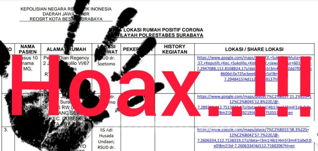 File PDF Data Pasien Positif Covid-19 Surabaya di Whatsapp Adalah Hoax