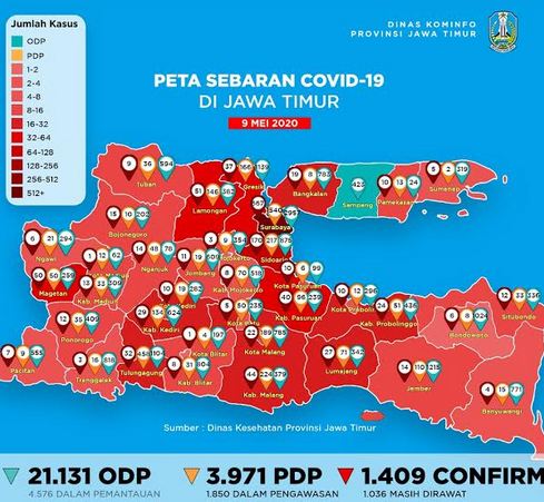 Update Covid-19 Jatim: 1.409 Positif, Surabaya Bertambah 75 Jadi 667 Positif