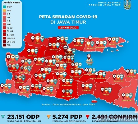 Update Covid-19 Jatim: 2.491 Positif, Surabaya Tambah 86 Kasus Tembus 1.255 Positif