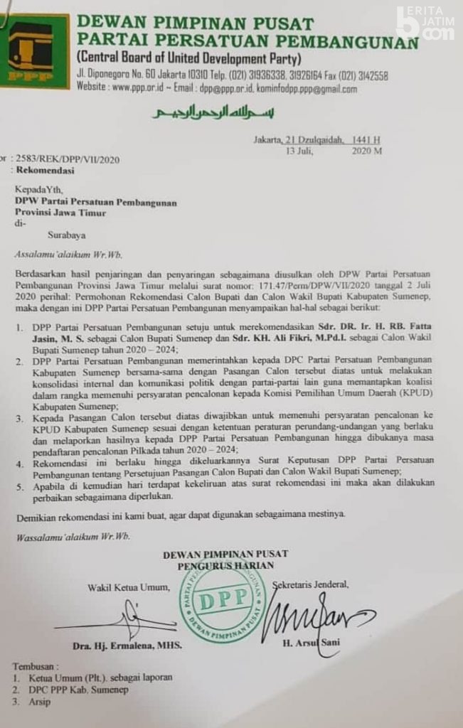 Surat Rekom DPP PPP untuk Pilkada Sumenep Viral di Medsos
