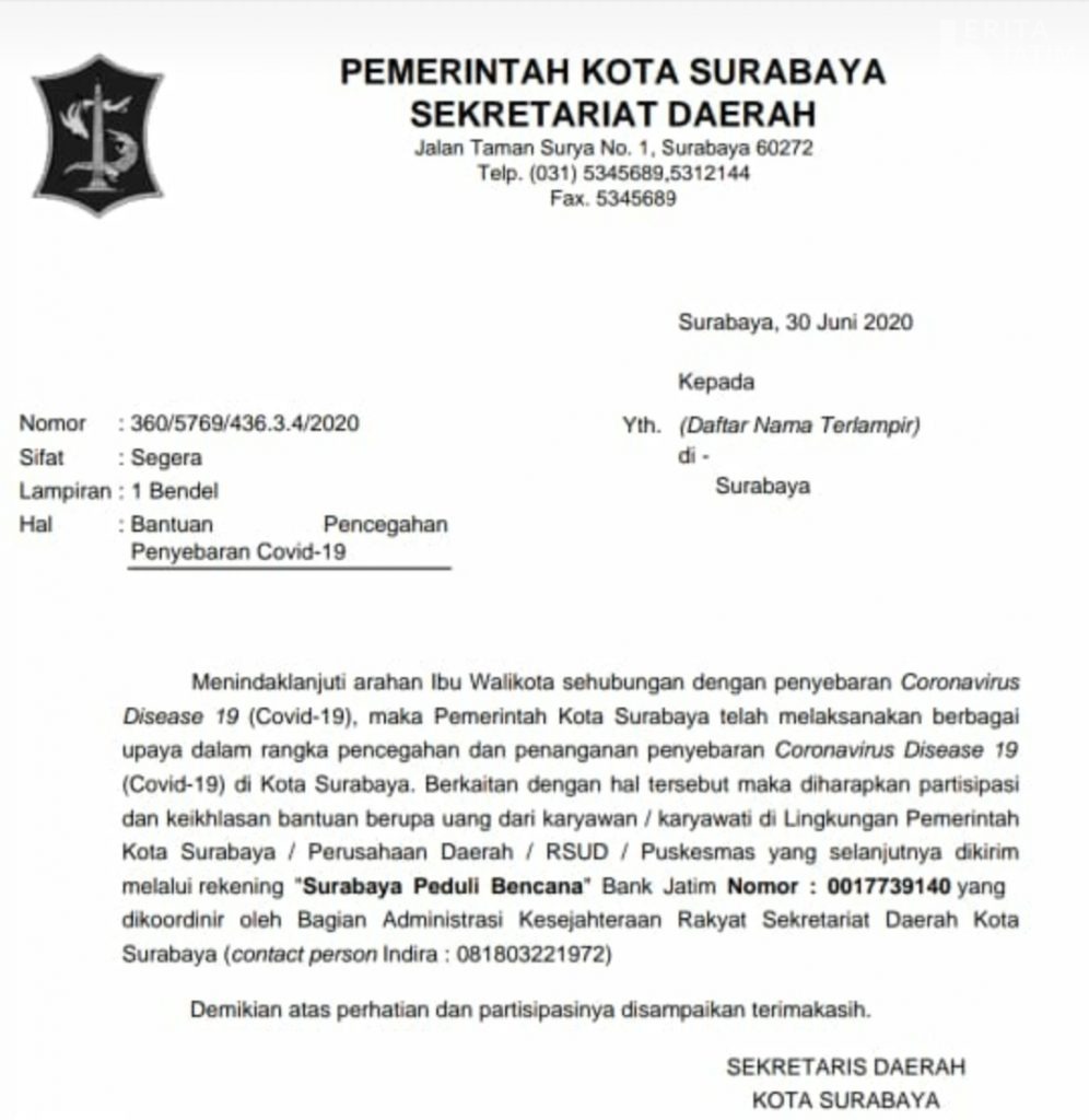 Tangani Pandemi, Risma Minta Karyawan Pemkot Surabaya Urunan