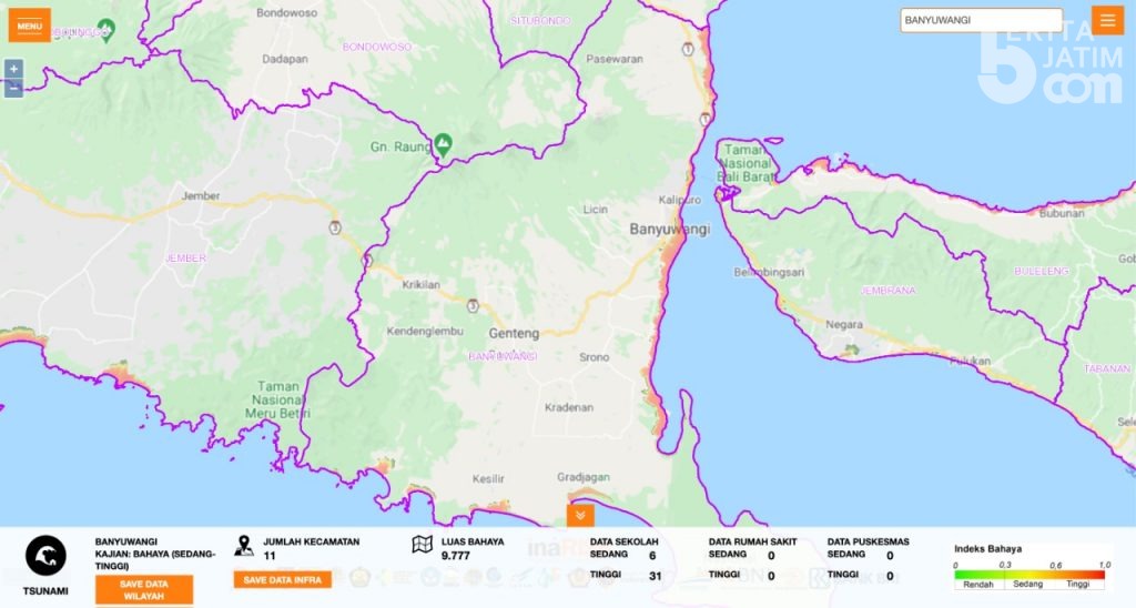BNPB Pasang Peringatan Dini Tsunami di Banyuwangi