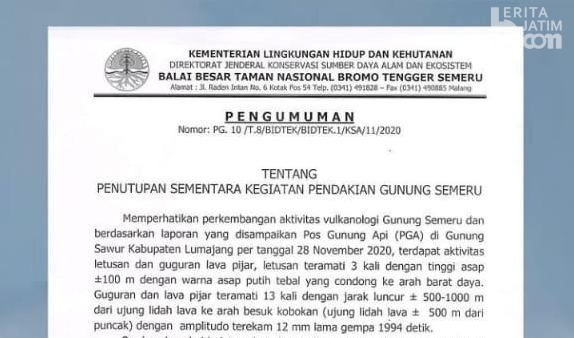 Gunung Semeru Erupsi 13 Kali, Jalur Pendakian Ditutup