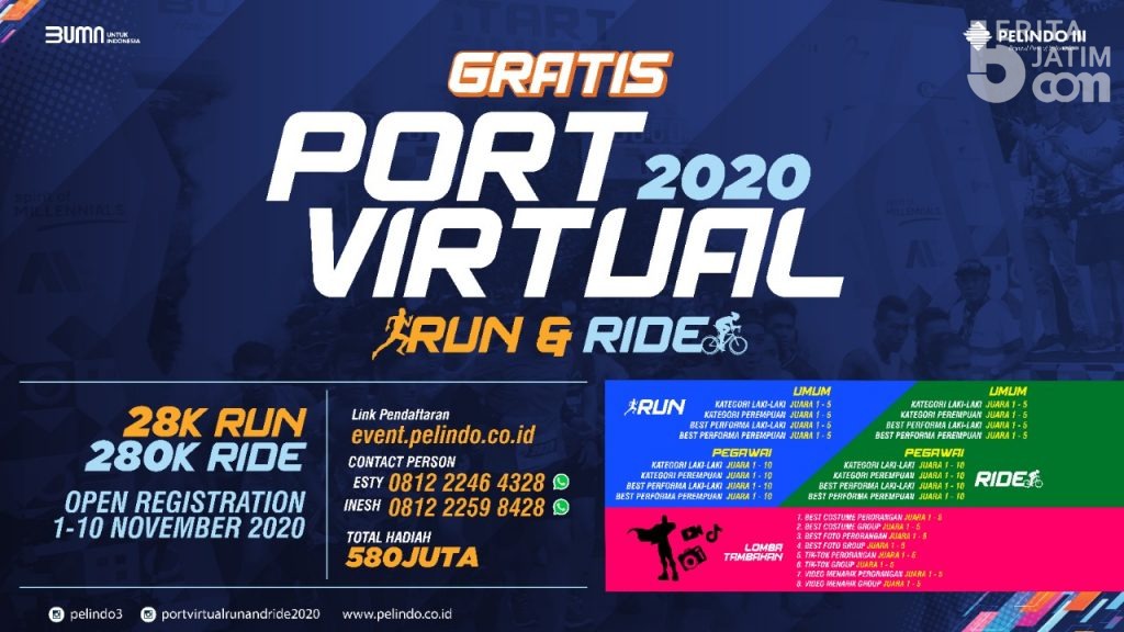 Dorong Gerakan Hidup Sehat Saat Pandemi, Pelindo 3 Gelar Port Virtual Run and Ride 2020