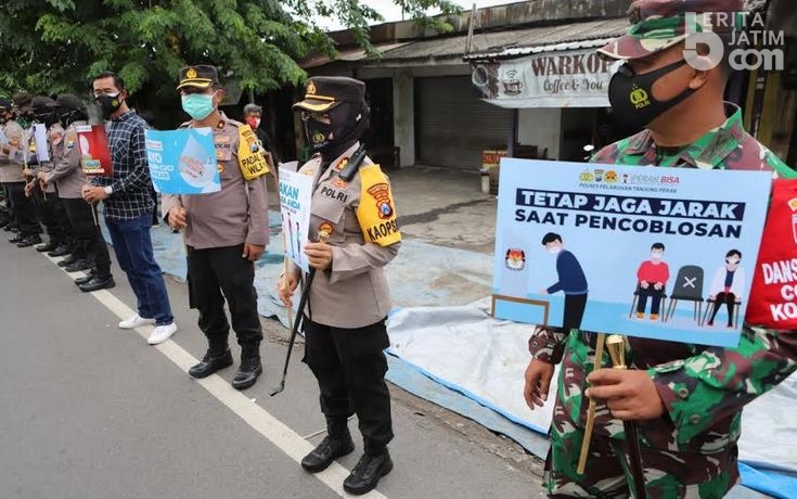 Polres Perak dan TNI Turun Jalan Ingatkan Warga Coblos dengan 3M