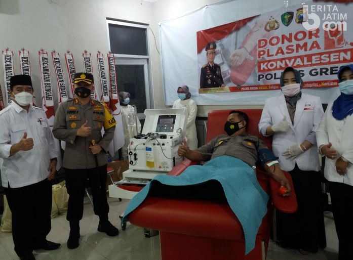 Penyitas Covid-19 Polres Gresik Jadi Pendonor Plasma Konvalesen