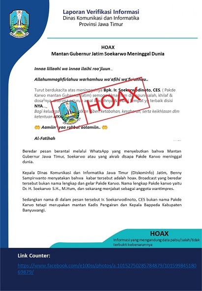 Terungkap, Ini Akun Penyebar Pesan Hoax Pakde Karwo Meninggal Dunia
