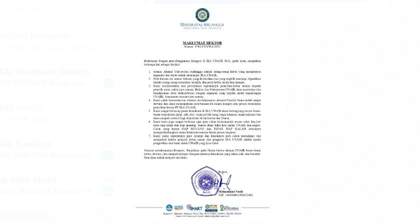 Jelang Kongres X IKA Unair, Rektor Keluarkan Maklumat Siap Kalah, Siap Menang