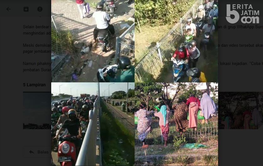 Hindari Tes Usap Antigen, Warga Jebol Pagar Tol Suramadu Arah Surabaya