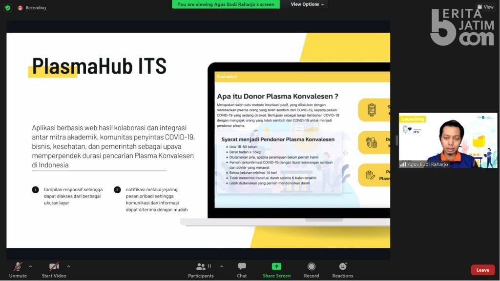 PlasmaHub ITS Dorong Ketersediaan Plasma Konvalensen