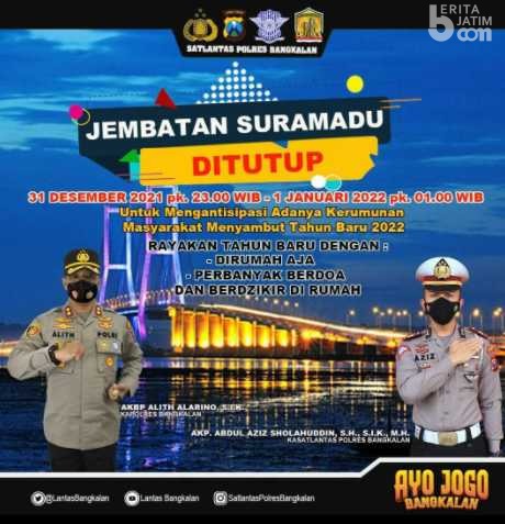 Jembatan Suramadu Sisi Surabaya dan Bangkalan Ditutup Saat Malam Tahun Baru