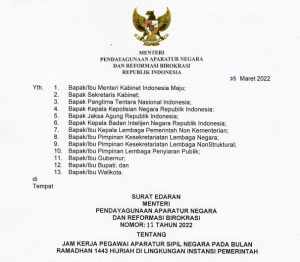 Ini Jam Kerja ASN Selama Bulan Ramadan 1443 H