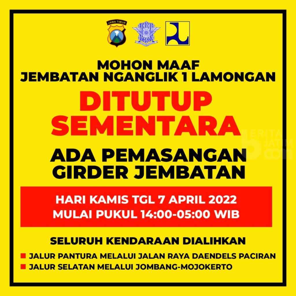 Jalan Nasional Lamongan Tutup Total Hari Ini, Buka Besok Pagi
