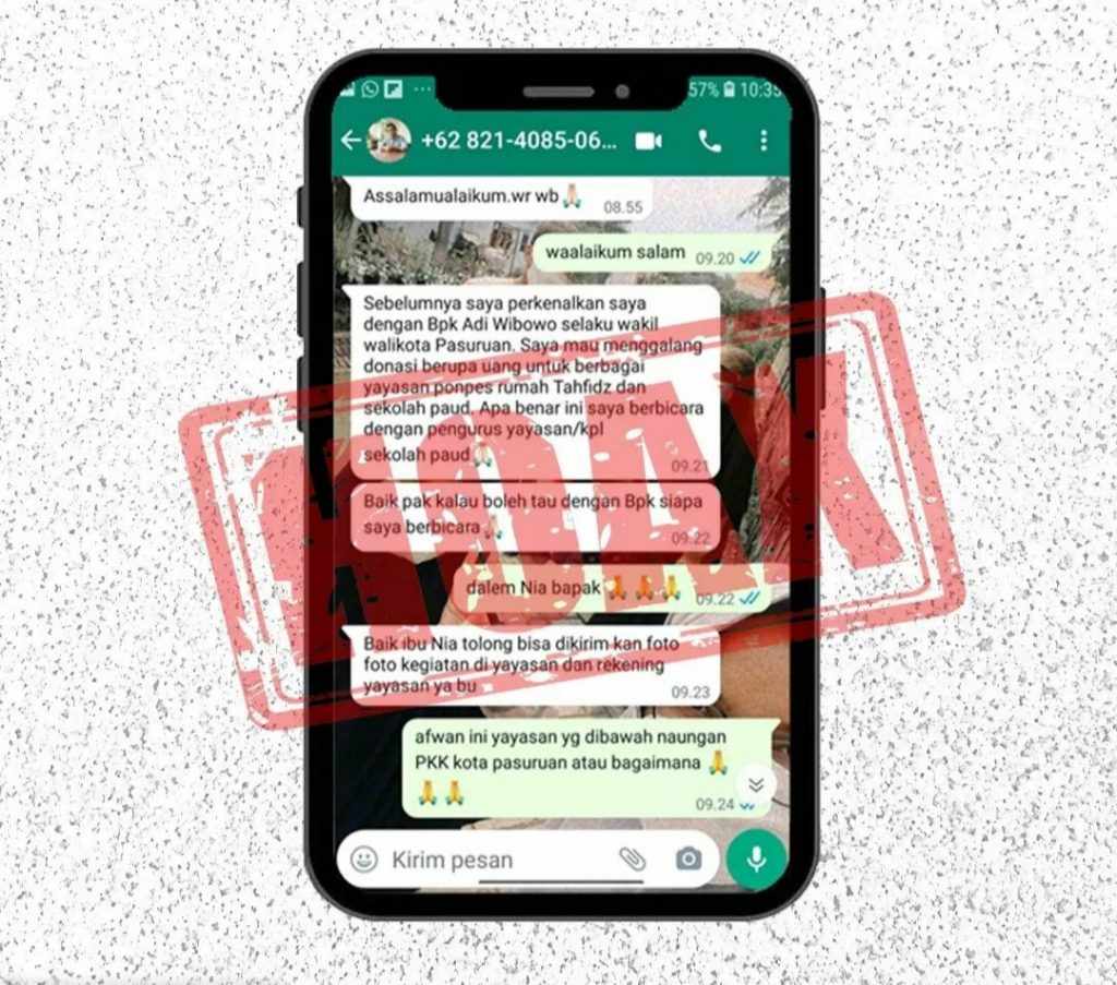 Penipuan Galang Donasi Via Whatsapp Atas Nama Wakil Walikota Pasuruan