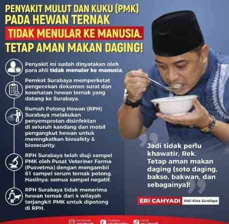 Marak Hoak Bahaya Makan Daging Sapi di WA Group, Wali Kota Surabaya: Jangan Mudah Percaya