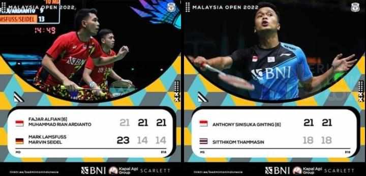 Kompak, Ginting dan Fajar/Rian ke Perempat Final Malaysia Open 2022