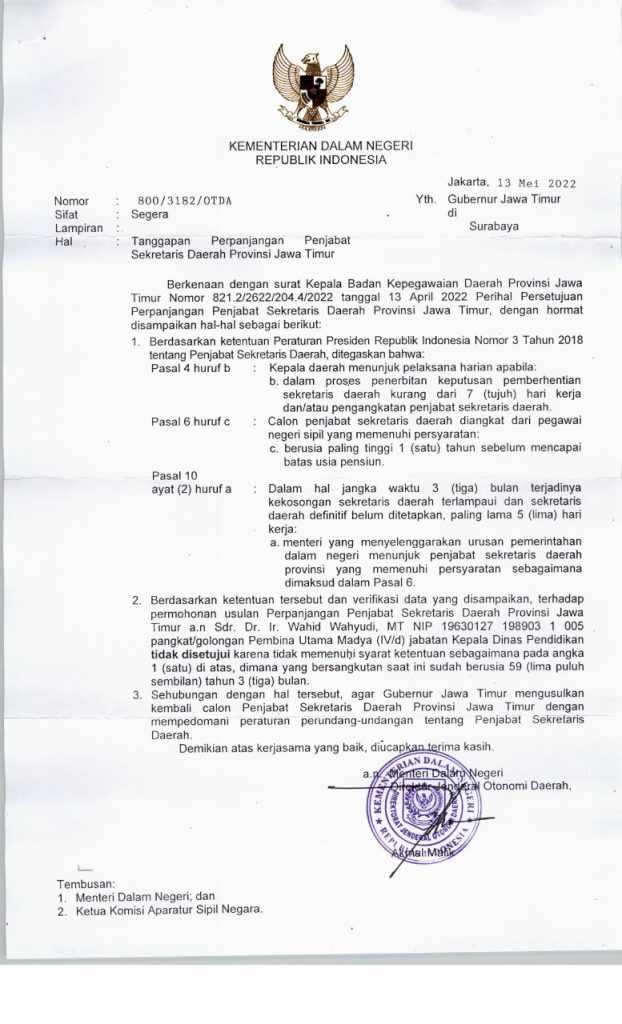 Perpanjangan Wahid Wahyudi Ditolak, Gubernur Usulkan Pj Sekdaprov Baru