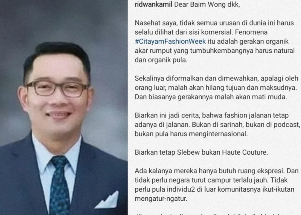 Ridwan Kamil Turut Merespon Pendaftaran Citayem Fashion Week, Warganet Justru Salfok ke Komentar Ini