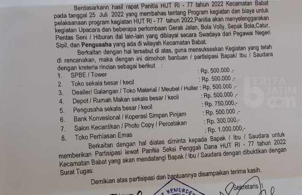 Sumbangan HUT ke-77 RI Dinilai Mahal, Begini Penjelasan Camat Babat Lamongan