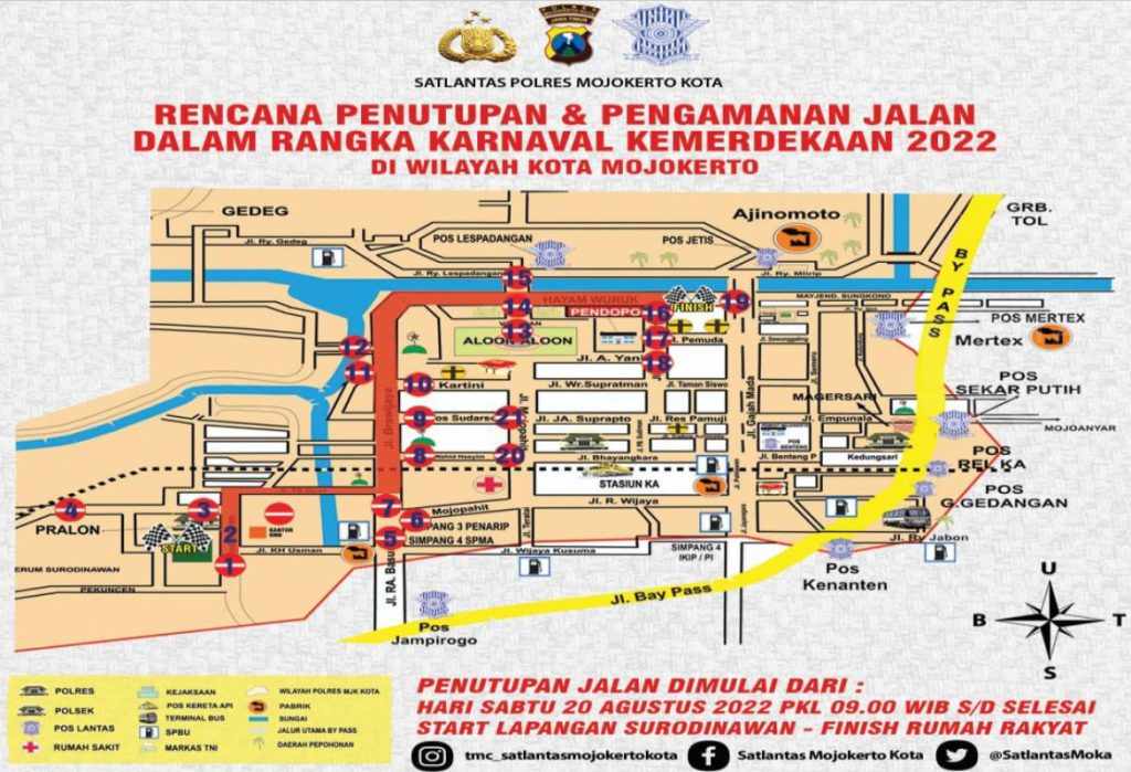 Karnaval, Ini 21 Titik Penutupan dan Pengalihan Lalu Lintas di Kota Mojokerto