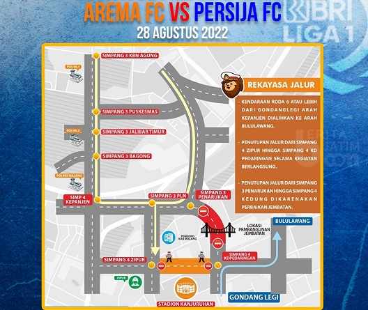 Jelang Arema FC Vs Persija, Begini Alur Rekayasa Jalur Lalu Lintas