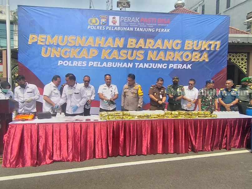 Polres Tanjung Perak Musnahkan 35 Kg Sabu dan Jutaan Pil Koplo Sejak Agustus 2022