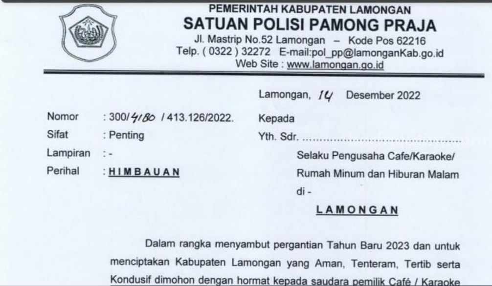 Tempat Karaoke di Lamongan Dilarang Buka saat Malam Tahun Baru 2023