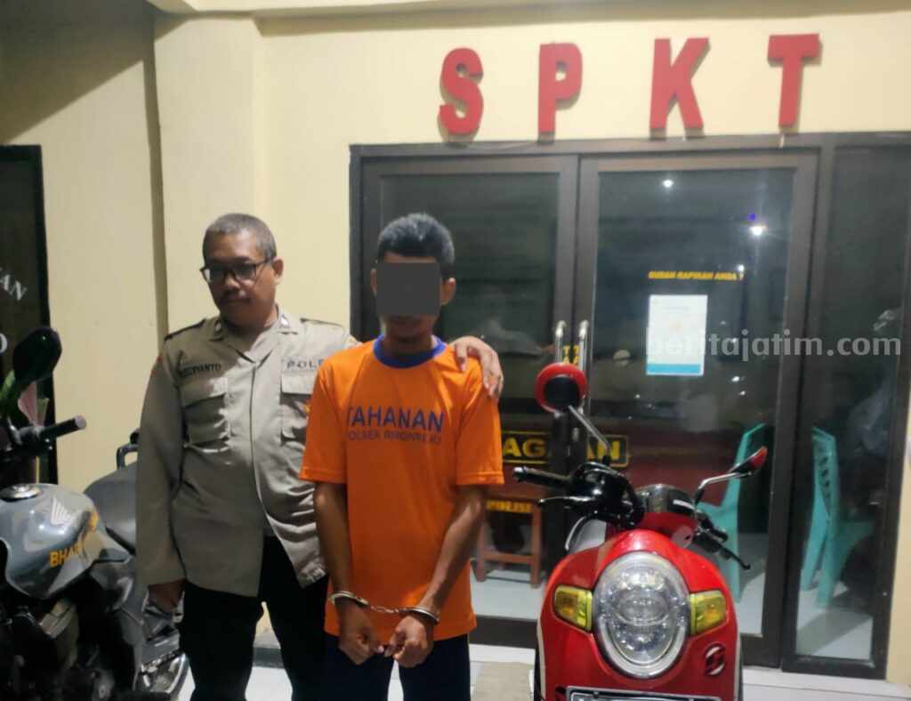 Terduga pelaku curanmor saat diamankan petugas Polsek Ringinrejo
