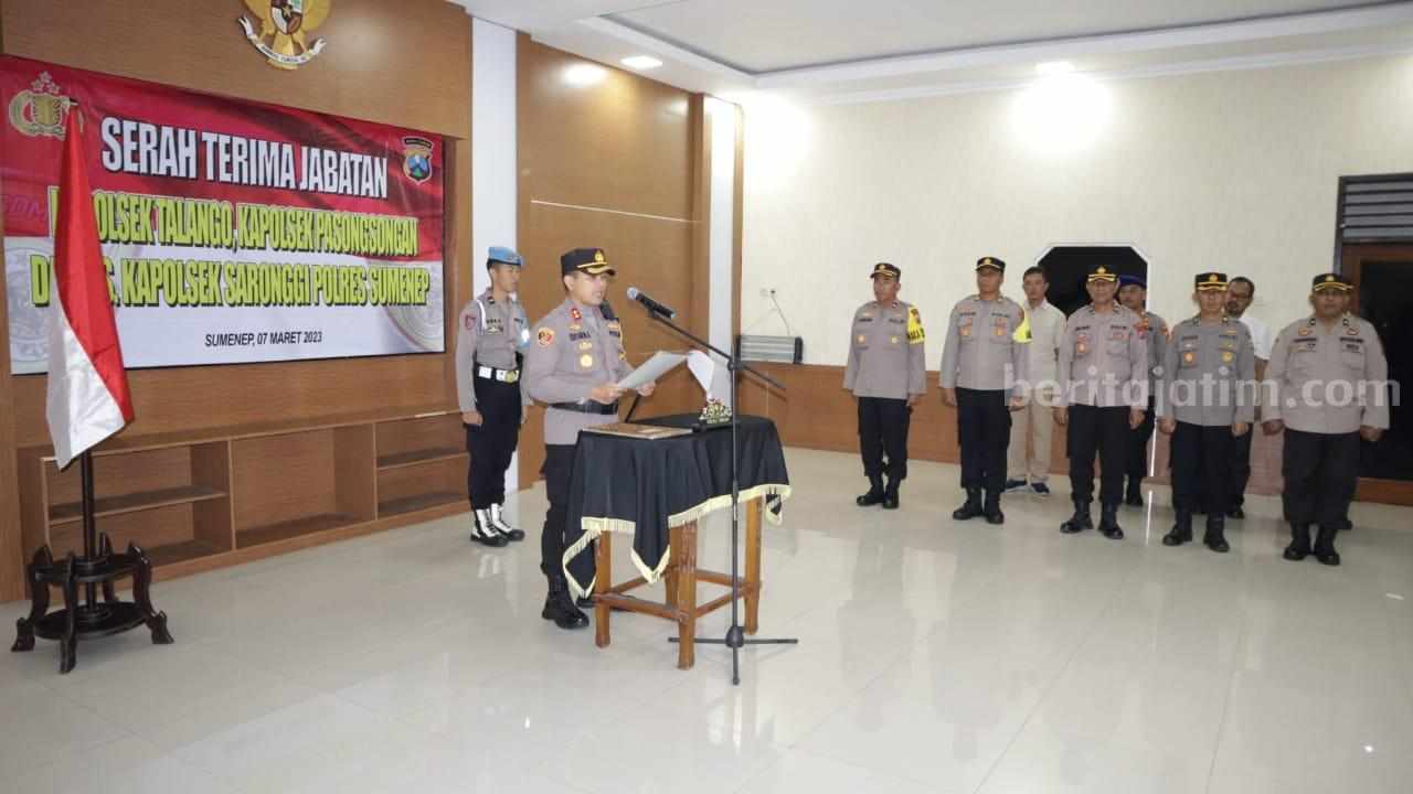Upacara serah terima jabatan dipimpin langsung Kapolres Sumenep AKBP Edo Satya Kentriko di Aula Sutanto Polres Sumenep, Selasa (07/03/2023).