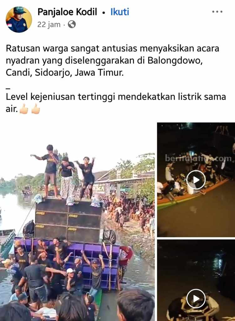 Tangkapan layar dalam video yang menunjukkan sekelompok pemuda peserta nydran di Balongdowo Candi, berjoget diatas sound system dengan ditonton masyarakat umum.