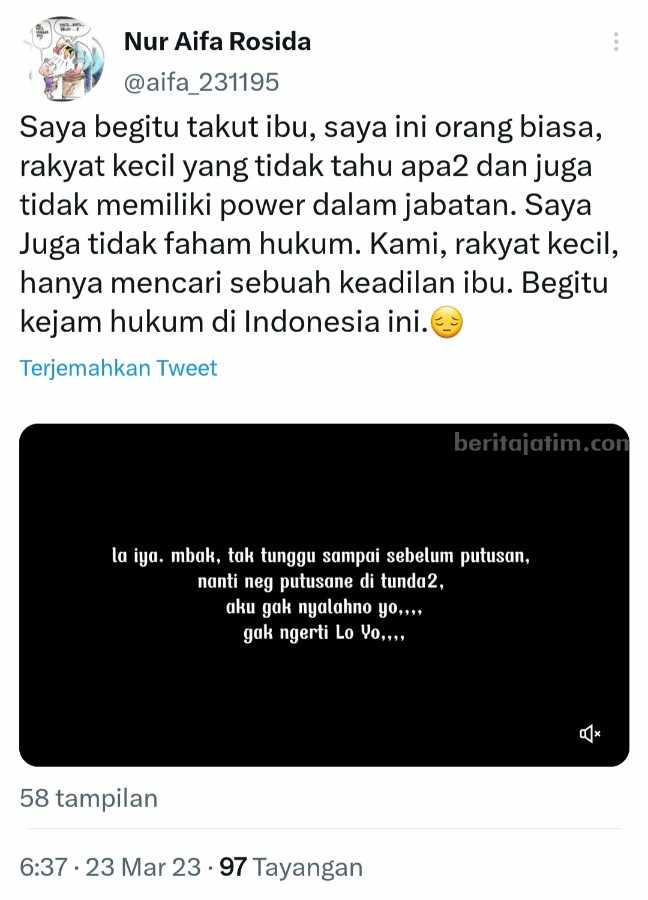Tangkapan layar dalam unggahan NAR di Twitter
