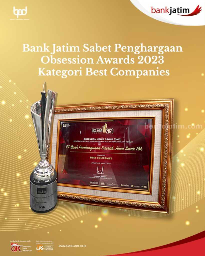 Tuai Laba Setiap Tahun, Bank Jatim Mendapat Penghargaan Obsession Award 2023