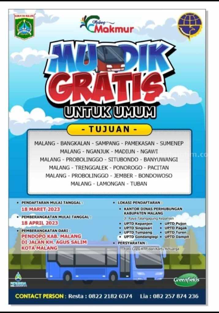 Dishub Kabupaten Malang Buka Layanan Mudik Gratis Dishub Kabupaten Malang membuka layanan Mudik Gratis 2023.