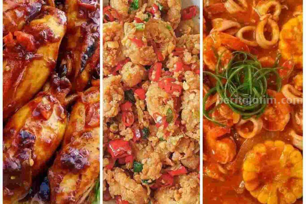 Cumi Saus Manis Asem Asin Pedas, Cumi Tepung Lada Hitam, dan Cumi & Udang Saus Padang. (Instagram semuaresepada, dapurimpian, resepfavorite.id)