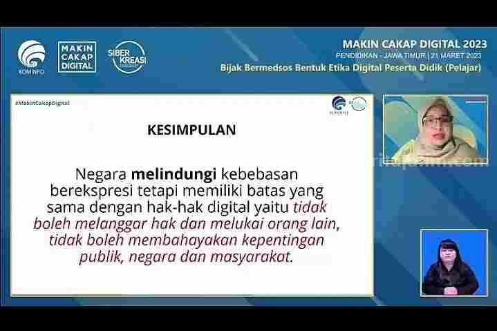 Tangkapan layar webinar Literasi Digital Kominfo, bertema "Bijak Bermedsos Bentuk Etika Digital Peserta Didik (Pelajar)", Selasa (21/3/2023).