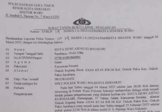 Bukti laporan polisi yang dilakukan oleh SDA.