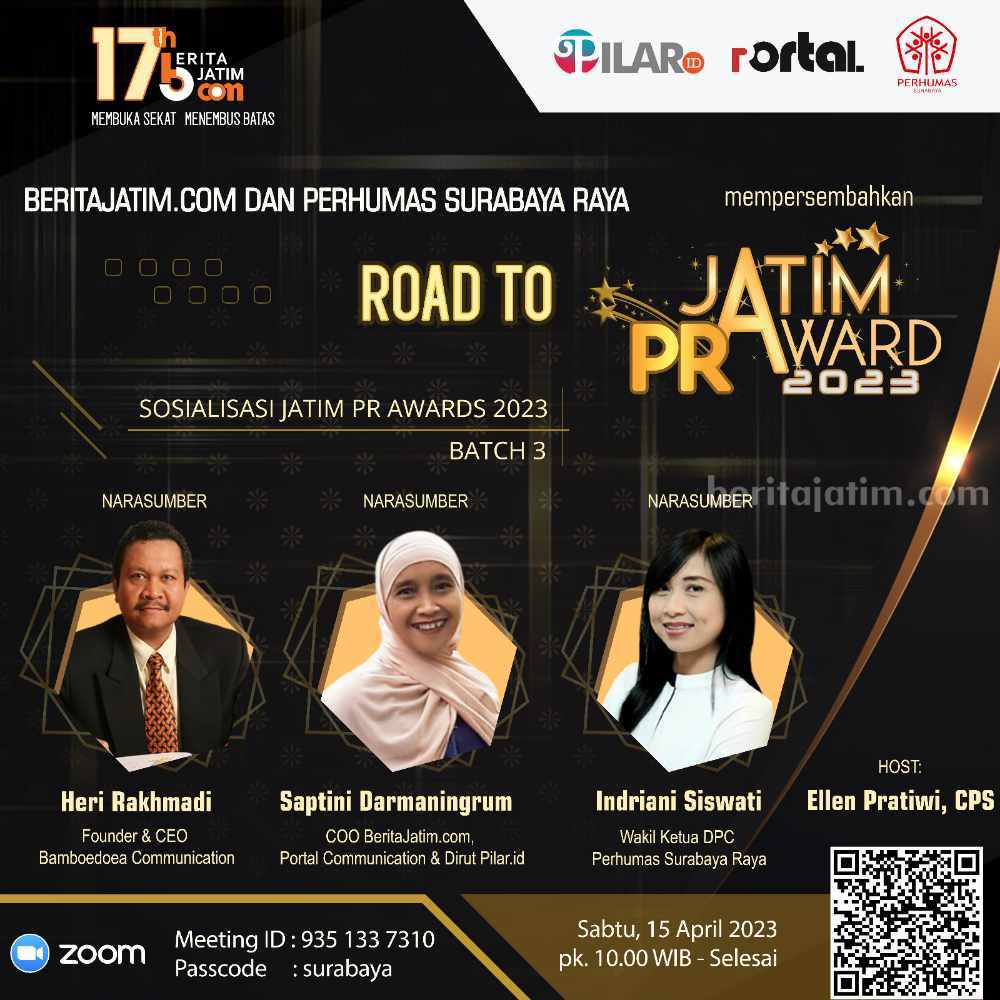 Poster sosialisasi online batch 3 Jatim PR Award 2023.