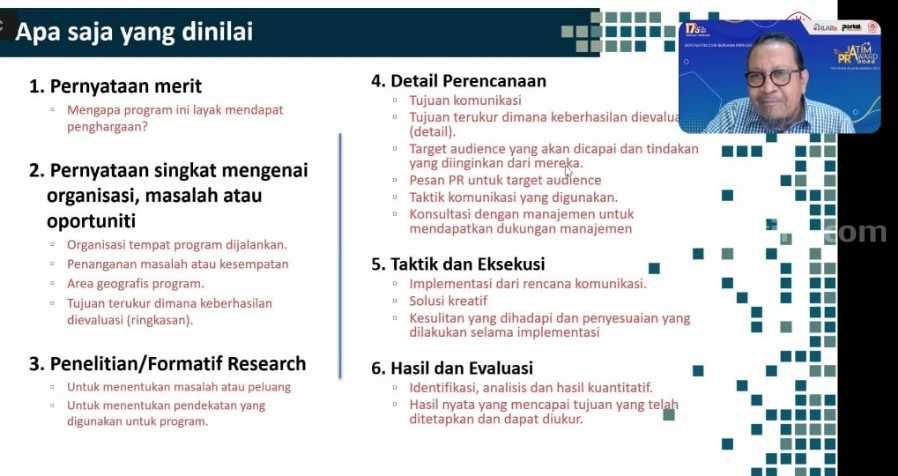 Mau Menang Jatim PR Award? Begini Kriteria Penilaiannya Tangkapan layar kriteria penilaian Jatim PR Award ketika sosialisasi online lewat Zoom, Sabtu (15/4/2023).