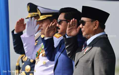 Prabowo saat menghadiri upacara peringatan HUT ke-77 TNI Angkatan Udara (TNI AU)