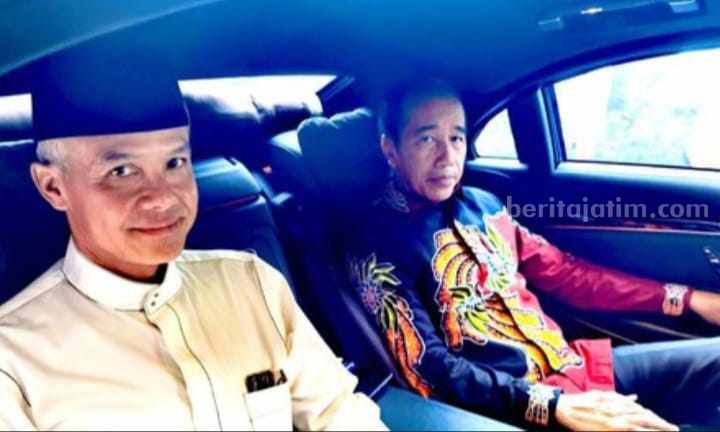 Jokowi Kenakan Batik Canteng Koneng Sumenep Bareng Capres PDIP Capres PDIP Ganjar Pranowo bersama Joko Widodo