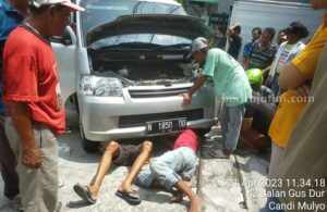 Proses evakuasi ular piton darimkolong mobil milik pemudik