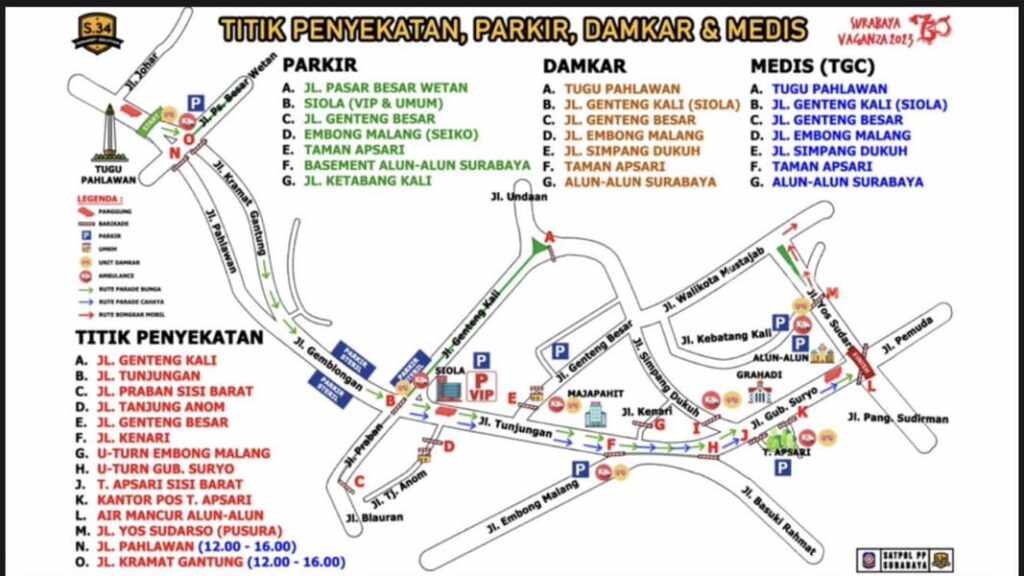 Surabaya Vaganza 2023, Ini Jalur yang Ditutup Penutupan jalan dan pengalihan arus lalu lintas untuk kelancaran berjalannya event Surabaya Vaganza 2023.