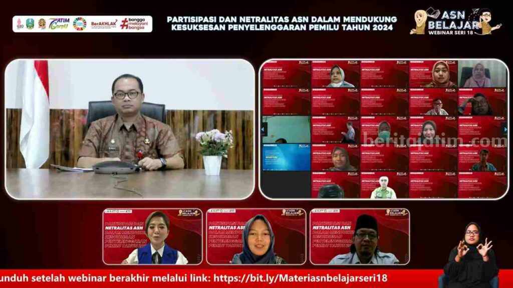 Tangkapan layar webinar tentang partipasi dan netralitas dalam Pemilu 2024 melalui program ASN Belajar Seri 18