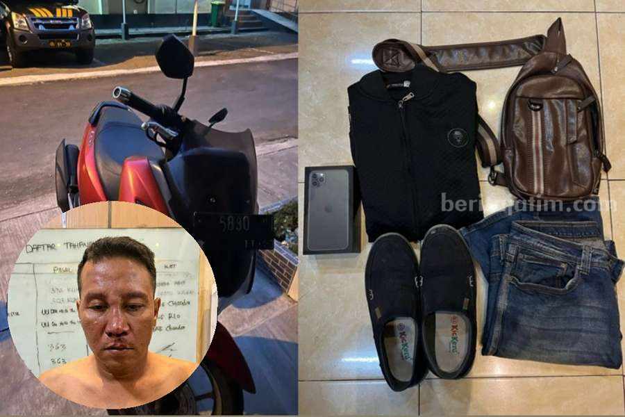 Pelaku pencurian handphone beserta barang buktinya.