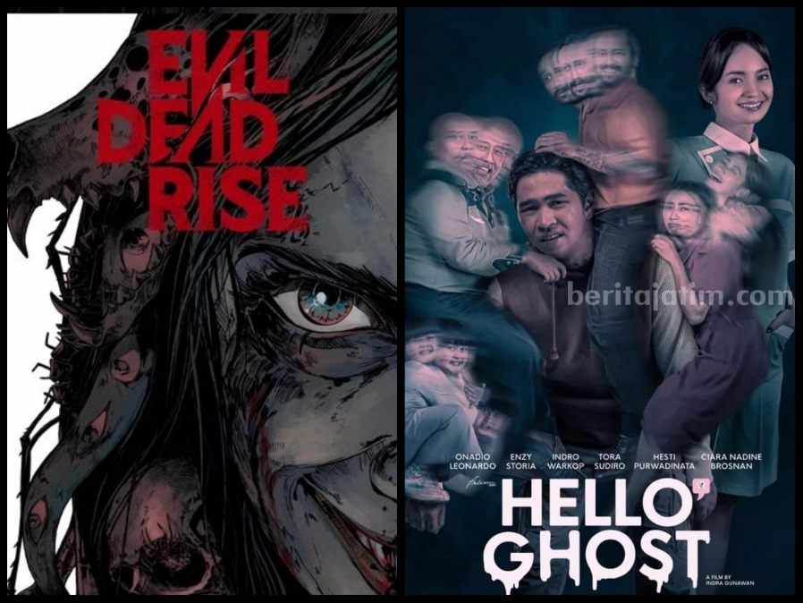 Poster Evil Dead Rise dan Hello Ghost, film terbaru yang sedang trending awal Mei 2023. (Sumber foto: Instagram evildead dan helloghost.official)
