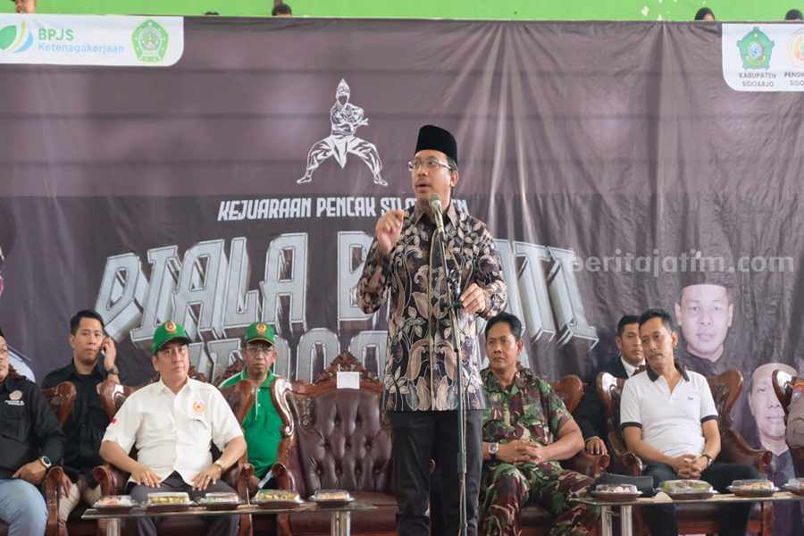 Gus Muhdlor saat membuka Kejuaraan Pencak Silat Open Piala Bupati Sidoarjo 2023