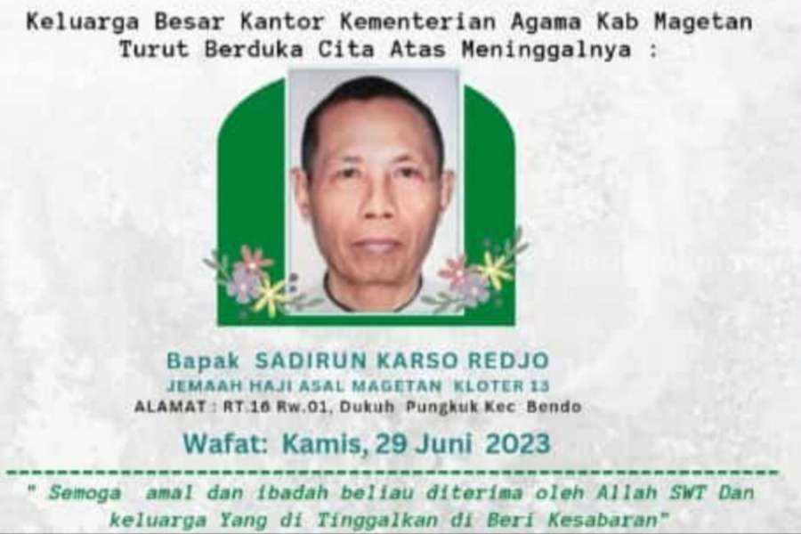 Jamaah Haji Magetan Wafat Setelah Terpisah dengan Rombongan Saat Lempar Jumroh Jamaah Haji
