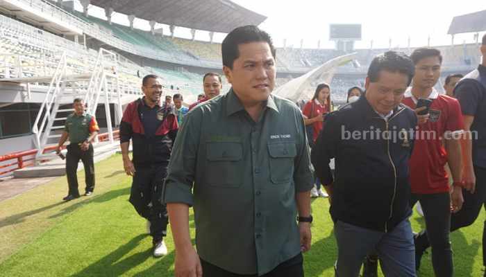 PSSI Gandeng DFL Perkuat Kemampuan Teknis Sepakbola di Indonesia Erick Tohir, Ketua PSSI di GBT Surabaya. (Way)